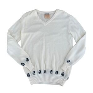 Courreges Homme Paris V-Neck Sweater Mens L White Excellent Logo 1970s vintage